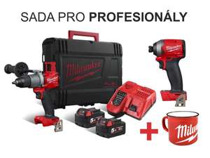 Sada pro profesionály Aku příklepová vrtačka M18 FPD2-502X (5,0 Ah) a Aku rázový Hex 1/4" utahovák M18 FUEL FID2-0X (bez aku) + Milwaukee hrnek Zdarma