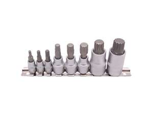 Sada zástrčných gola hlavic 1/4"+3/8"+1/2", XZN, na kolejnici, 8 dílů