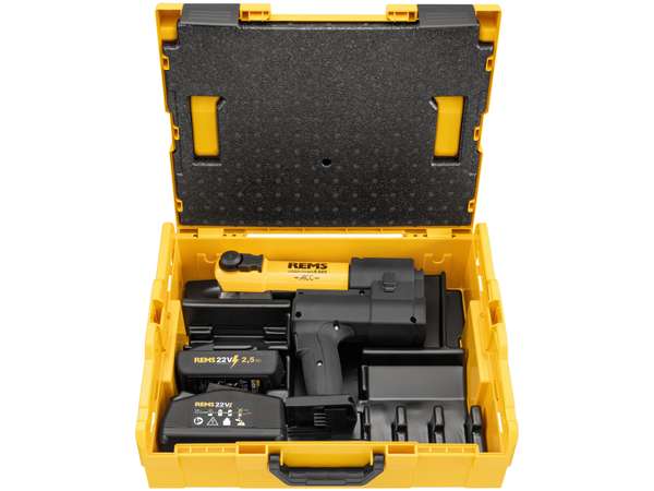 Aku radiálny lis REMS Akku-Press E 22 V ACC Basic-Pack v L-Boxxe