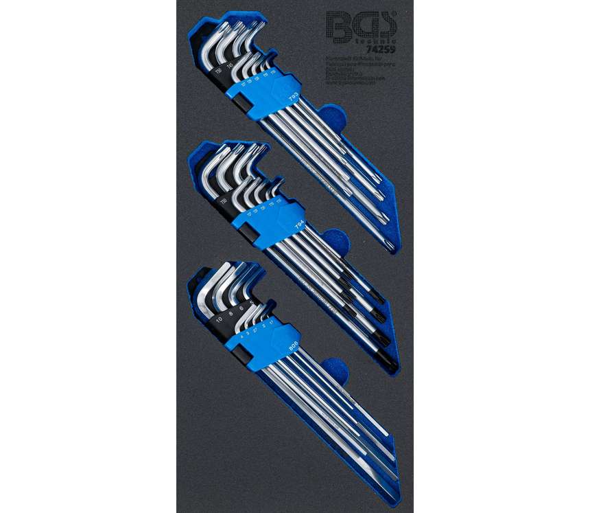 Vložka do dielenského vozíka 1/3: Zástrčné kľúče Torx a Hex BGS1074259 (Sada 27 dielov)