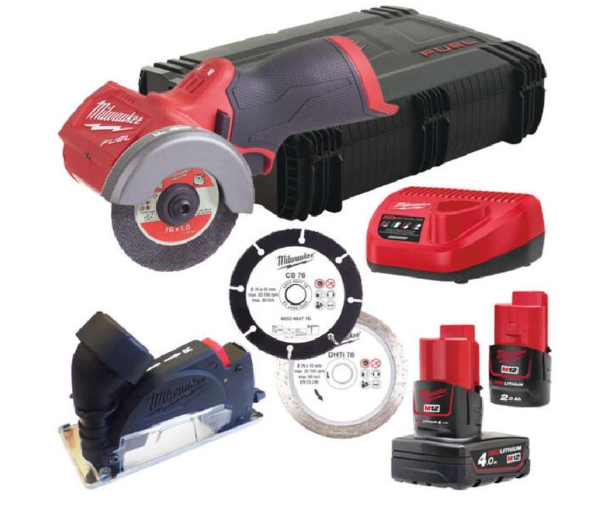 Aku kompaktní okružní pila (bruska) 76 mm Milwaukee M12 FCOT-422X, 2x Aku (12 V, 2 Ah + 4 Ah), 4933464619