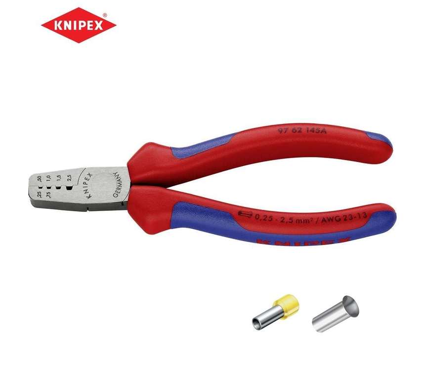 Lisovací kleště 145 mm na dutinky Knipex 97 62 145 A - leštěná hlava, vícesložkové návleky