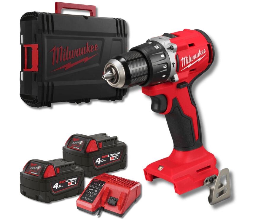 Aku kompaktní příklepová vrtačka Milwaukee M18 BLPDRC-402C, 2x aku M18 B4 + nabíječka M12-18 C + kufr, 4933492824