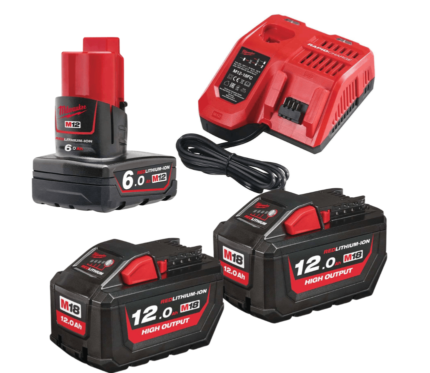 Aku nabíjecí sada Milwaukee M18 HNRG-122, 2x Akumulátor M18 HB12 a 1x M12 B6 + Aku nabíječka M12-18 FC, 4933464261