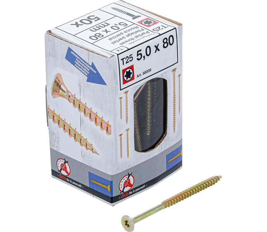 Víceúčelové šrouby Kraftmann 5,0 x 80 mm T-Star (pro Torx) T25 BGS1088009 (50 ks)