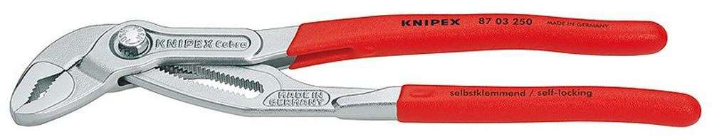 Kleště na trubky Cobra 250 mm KNIPEX 87 03 250 DIN ISO 8976. Chromováno, plastové návleky