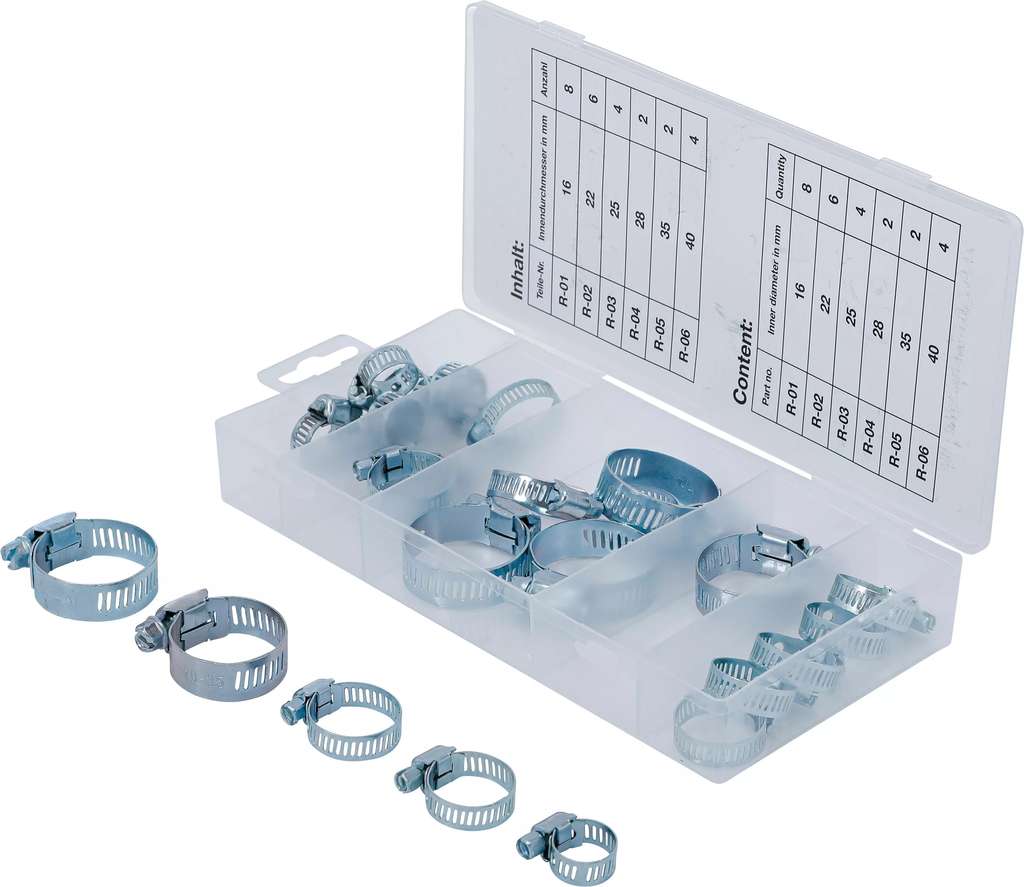 Hadicové spony 16 ÷ 40 mm BGS108055, Sada 26 dílů