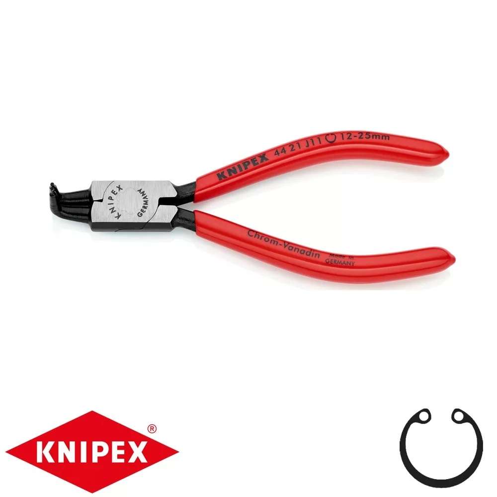Kleště na pojistné kroužky 130 mm, vnitřní zahnuté. Knipex - 44 21 J11 - DIN 5256 D. Leštěno, potažené plastem