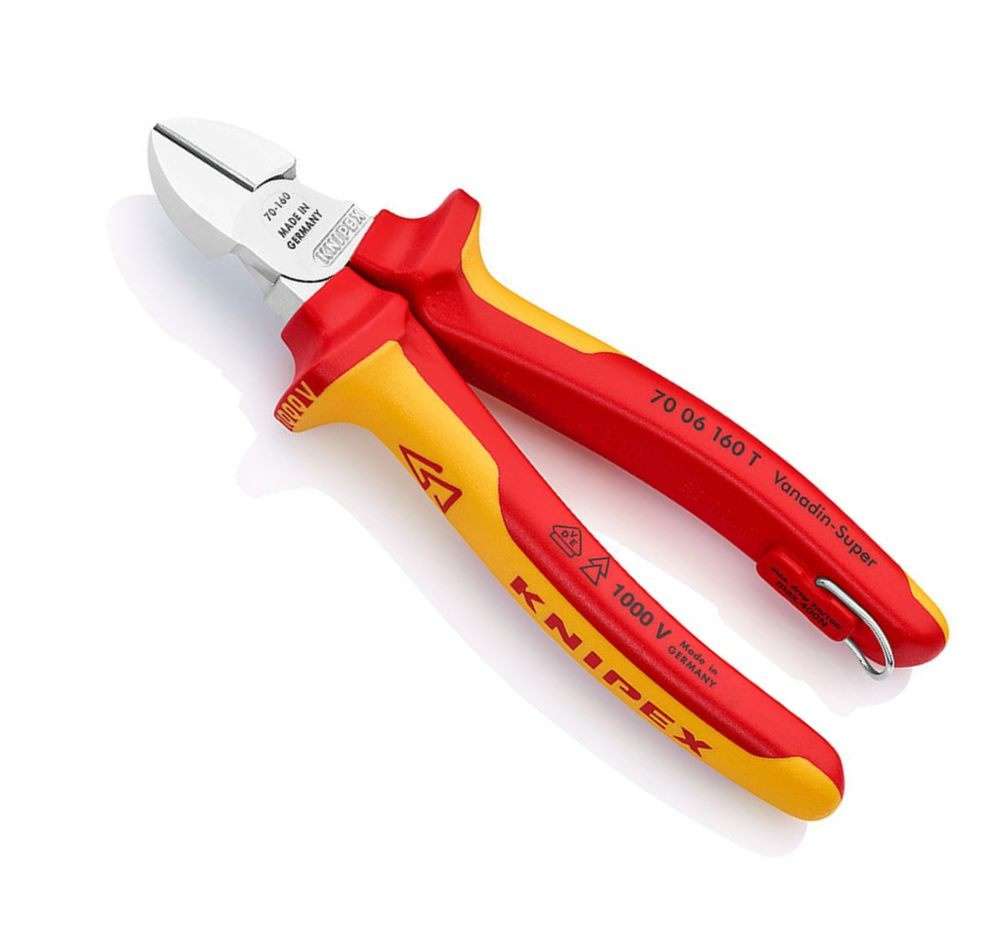 Boční štípací kleště s prodlouženým břitem Knipex 70 06 160 T - chromováno, vícesložkové návleky VDE (160 mm)